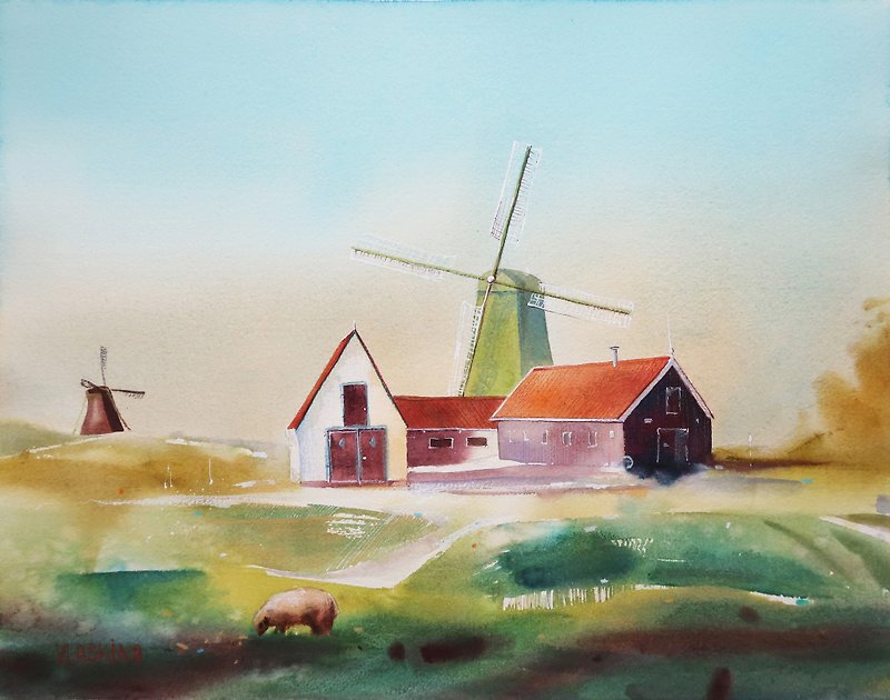 The Netherlands. Watercolor painting on paper - 墙贴/壁贴 - 纸 多色