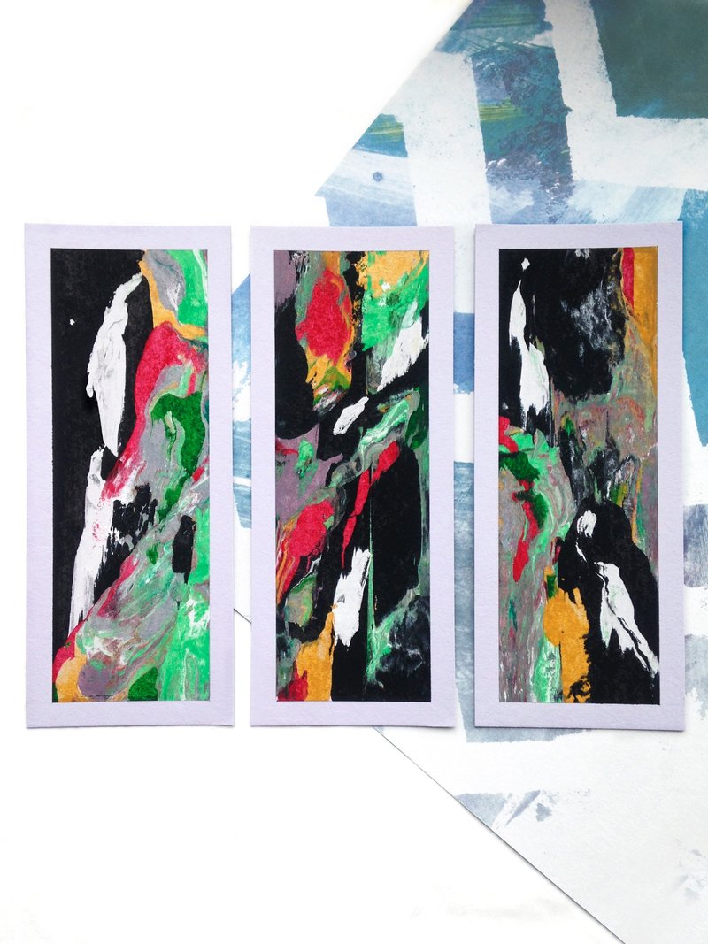 Abstract painting. Set of 3 little abstract paintings. Abstract landscape. - 海报/装饰画/版画 - 纸 黑色