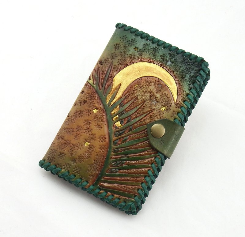 山棕月 (传统雕法 )皮革护照夹 - 护照夹/护照套 - 真皮 绿色