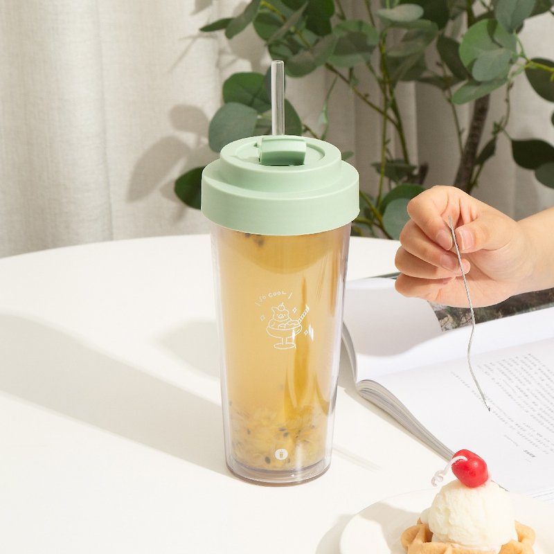 陪伴系列 Ecozen 透明双层随行杯 750ml - Sundae Birdie - 水壶/水瓶 - 塑料 绿色