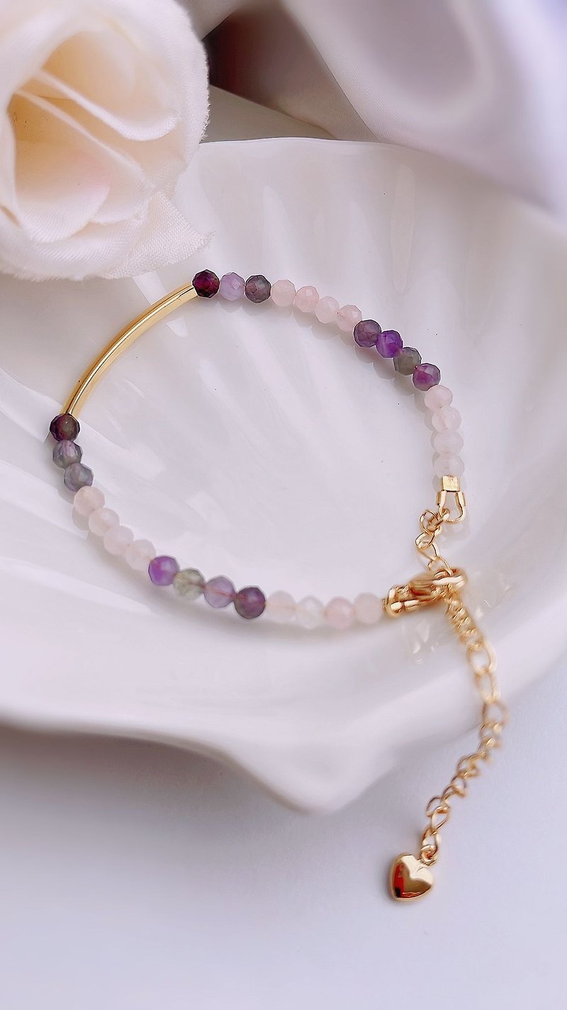 24K Penny Rose Quartz, Amethyst Bracelet | 粉紫水晶手链 - 手链/手环 - 宝石 金色