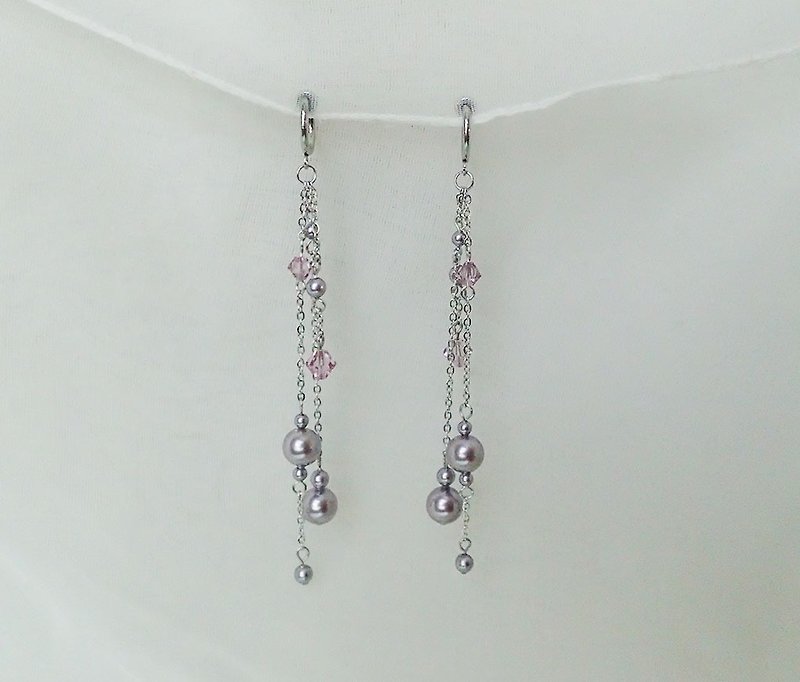 施华洛世奇元素 & 不锈钢  耳圈夹 耳环 (一对) - 耳环/耳夹 - 玻璃 紫色