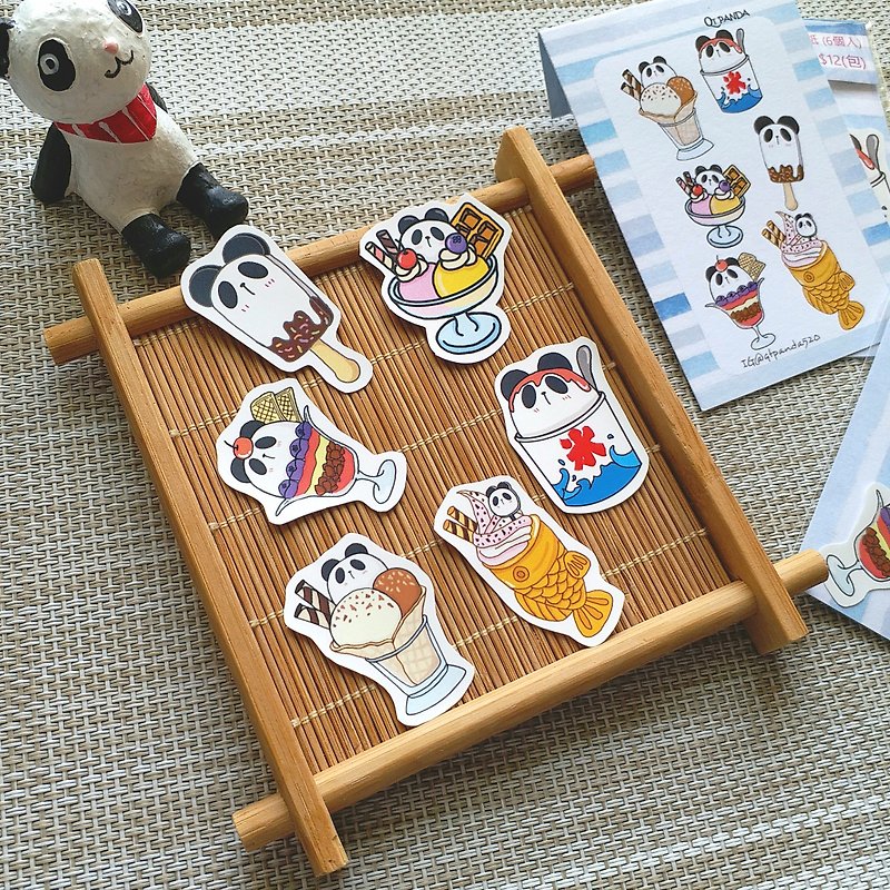【可爱熊猫贴纸包-雪糕美食】贴纸 | 6个入 - 贴纸 - 纸 多色