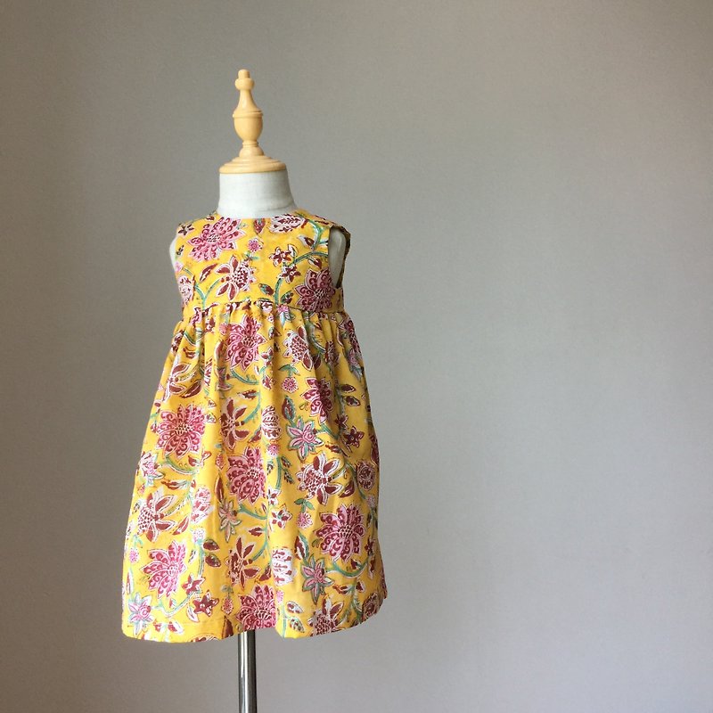 女童背心洋装- yellow Sanganeri (接单订制 size 90-130) - 童装礼服/连衣裙 - 棉．麻 黄色