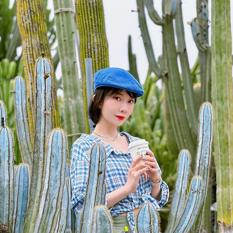 【ISW】高质感针织画家帽-蓝色 (四色可选) - 帽子 - 棉．麻 蓝色