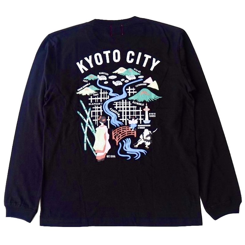 KYOTO刺绣LOGO L/S T-SHIRTS - Black - 女装 T 恤 - 棉．麻 黑色