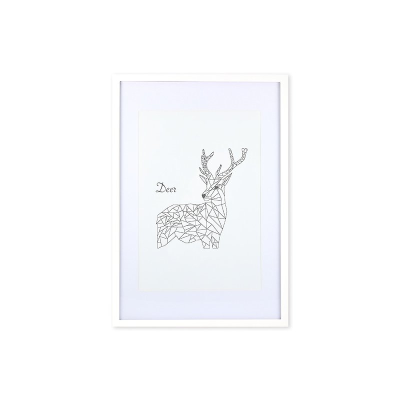 装饰画相框 动物 几何线条 鹿 白色框 63x43cm 室内设计 布置 - 画框/相框 - 木头 白色