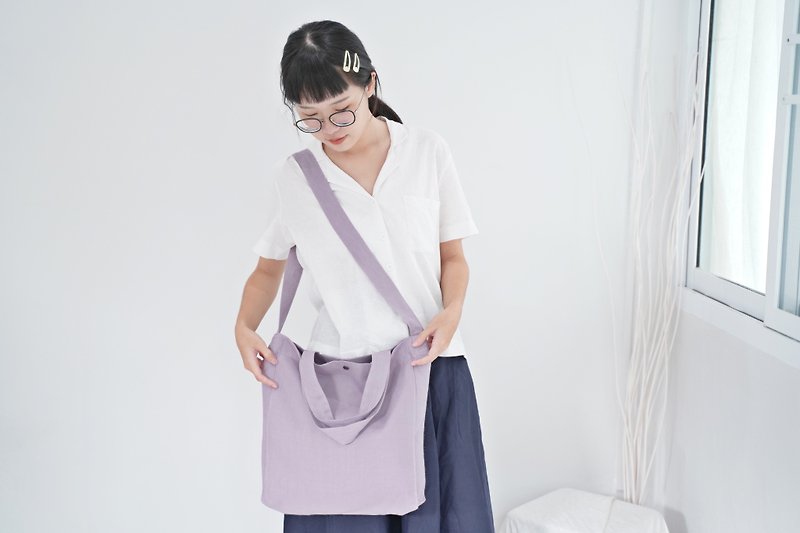 Casual 2 Ways Linen Tote Bag (Violet) - 侧背包/斜挎包 - 亚麻 紫色