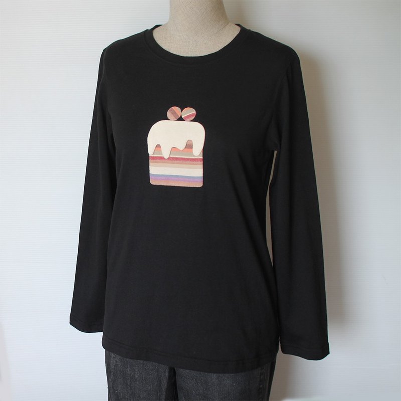 可爱小蛋糕长袖T-shirt(黑色) - 女装上衣 - 棉．麻 黑色