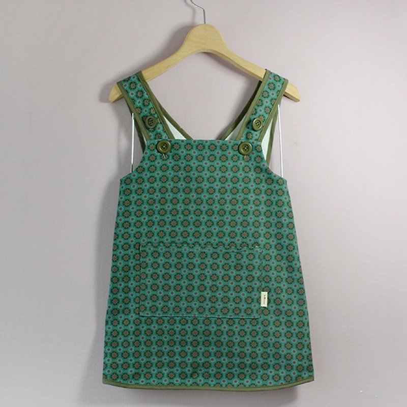 儿童围裙-130/老磁砖2号/海藻蓝绿 - 围裙 - 棉．麻 绿色