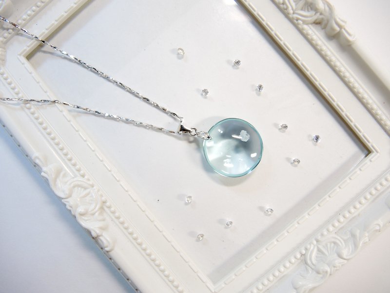 《Ice Crystal 冰晶》海蓝琉璃雅致项链-圣洁满月-N6 - 项链 - 宝石 蓝色