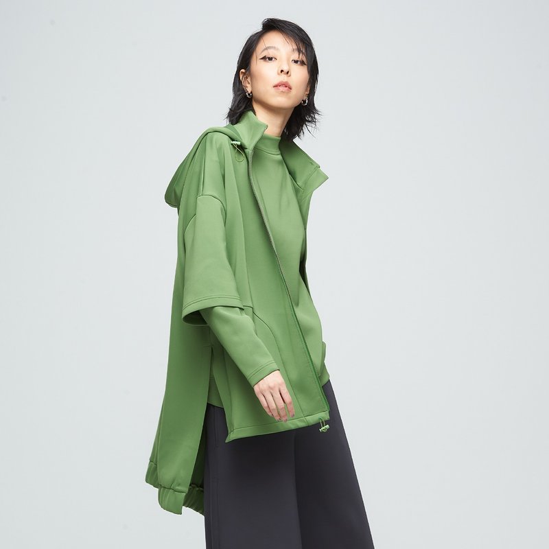抗菌棉柔造型连帽外套(中性)-仙人掌绿 - 女装休闲/机能外套 - 聚酯纤维 绿色
