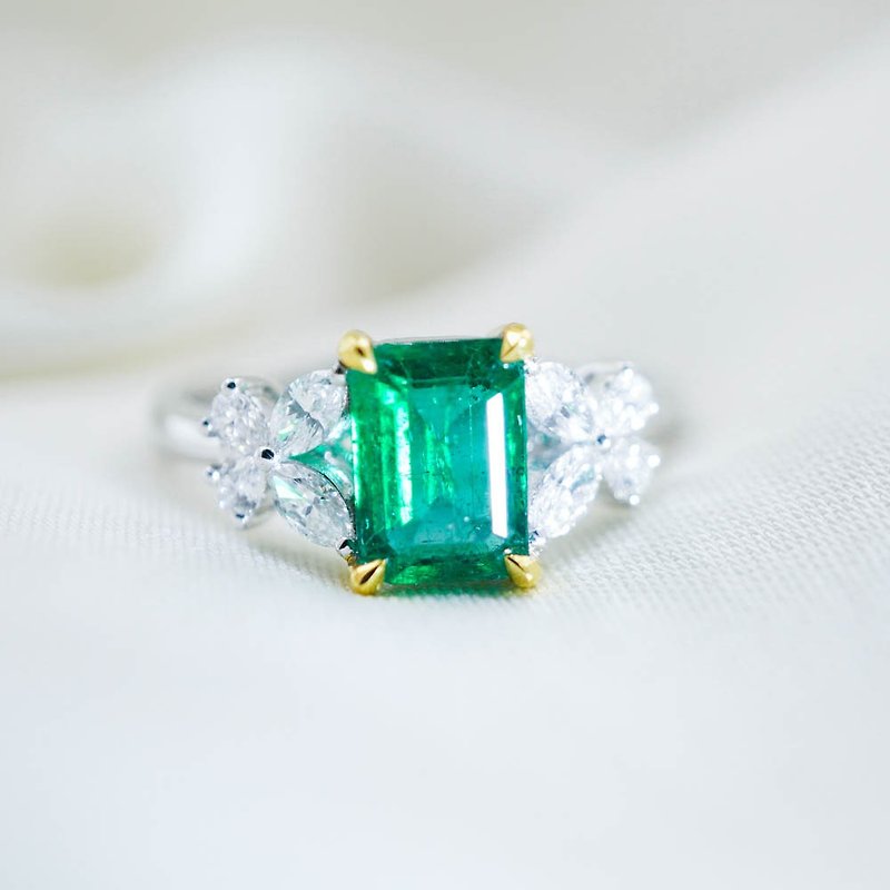 【蝶影幽泉】原创18K金 ins风祖母绿钻石戒指 - 戒指 - 宝石 绿色