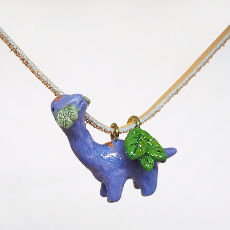 腕龙手工手绘颈链 Brachiosaurus handmade necklace - 颈链 - 粘土 蓝色
