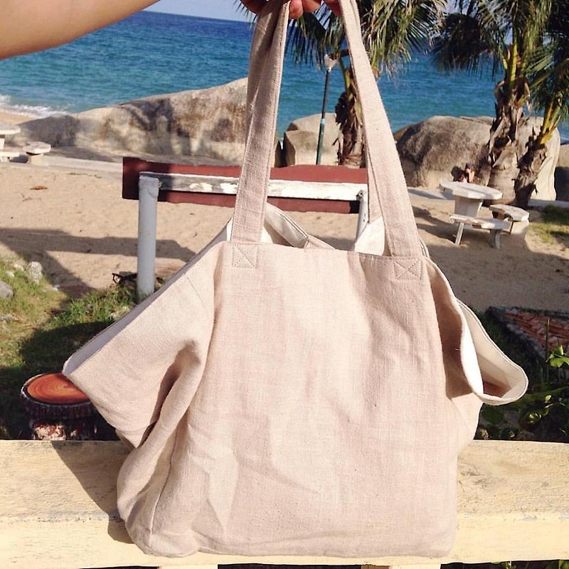 Suzy linen bag (light brown | natural linen color) - 手提包/手提袋 - 亚麻 咖啡色