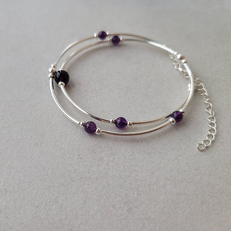 C002pu-纯银紫水晶双圈手链 - 手链/手环 - 纯银 紫色