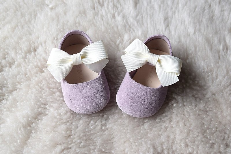 粉紫色手婴儿鞋 新生儿 学步鞋 弥月礼 娃娃鞋 婴儿礼物 女宝宝 - 婴儿鞋 - 真皮 紫色