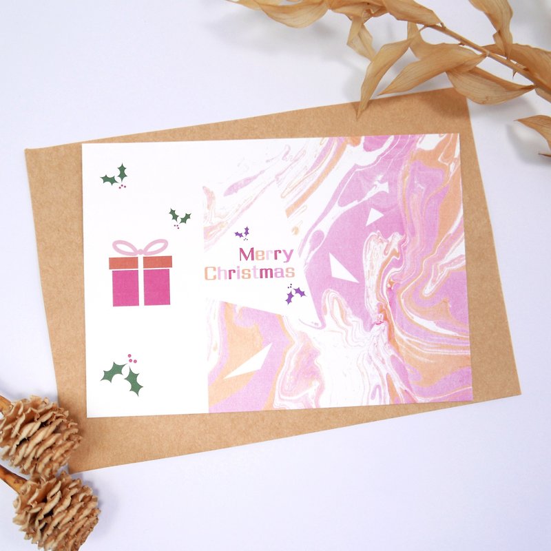 [礼物] 圣诞卡片 卡片 明信片 赠素色信封 圣诞礼物 交换礼物 浮水染 - 卡片/明信片 - 纸 红色