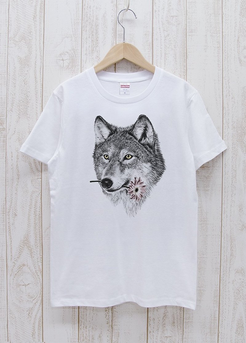 ronronWOLF Tee　Here you go　ホワイト / R027-T-WH - 中性连帽卫衣/T 恤 - 棉．麻 白色