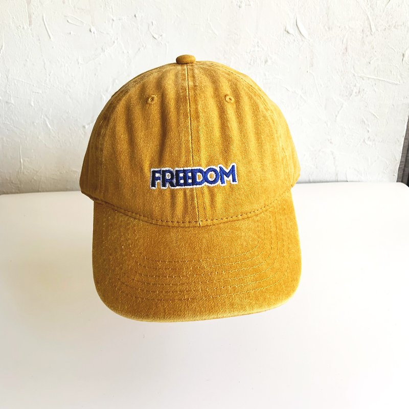 自由商行-水洗做旧棒球帽-芥末黄色 - 帽子 - 棉．麻 黄色