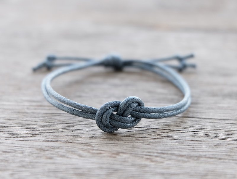 Infinity bracelet , waxed cotton cord bracelet in gray - 手链/手环 - 棉．麻 灰色