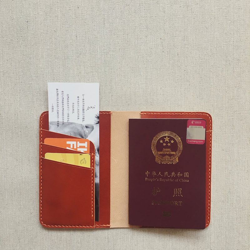 多卡位护照夹护照套 意大利植鞣牛皮 手工红棕色擦染皮具设计定制 - 护照夹/护照套 - 真皮 多色