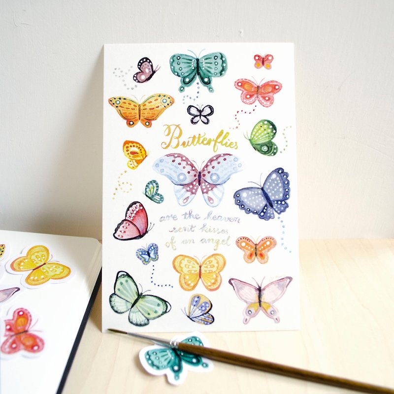 水彩插画－蝴蝶 明信片 butterfly postcard - 卡片/明信片 - 纸 