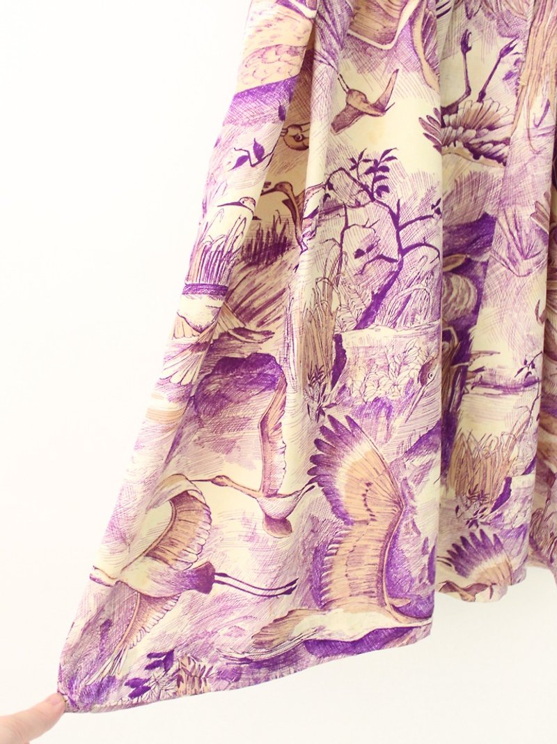 日本制复古印花米紫色无袖古着洋装VintageDress - 洋装/连衣裙 - 聚酯纤维 紫色