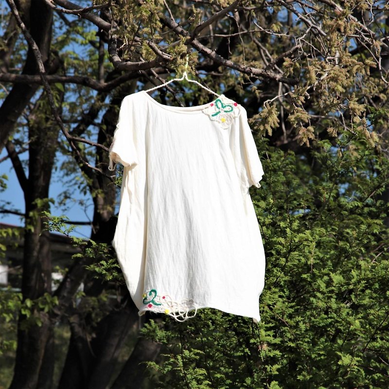 お花を摘みにドルマンプルオーバー - 女装上衣 - 棉．麻 白色