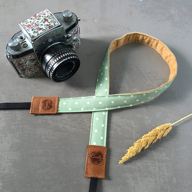 Green Polkadot Mirrorless camera Strap - 相机 - 棉．麻 绿色