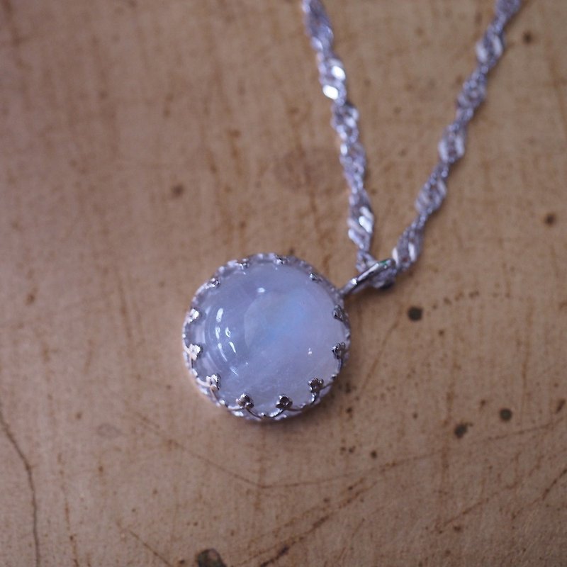 天然月光石 Blue moonstone ムーンストーン 手工纯银项链 - 项链 - 宝石 蓝色