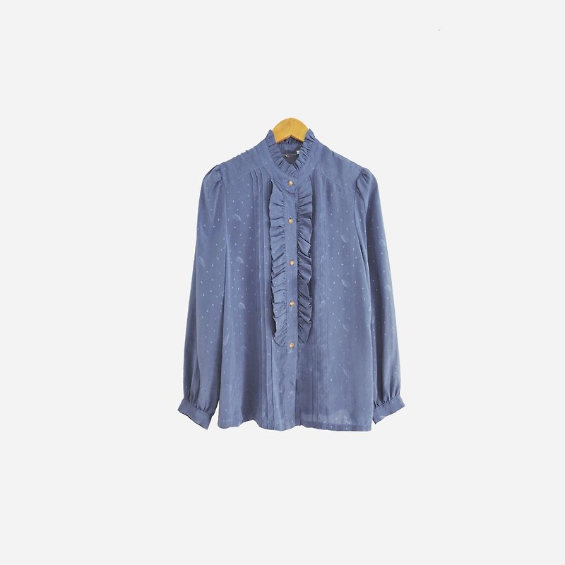 脱臼古着 / 荷叶领长袖衬衫 no.611 vintage - 女装衬衫 - 聚酯纤维 蓝色
