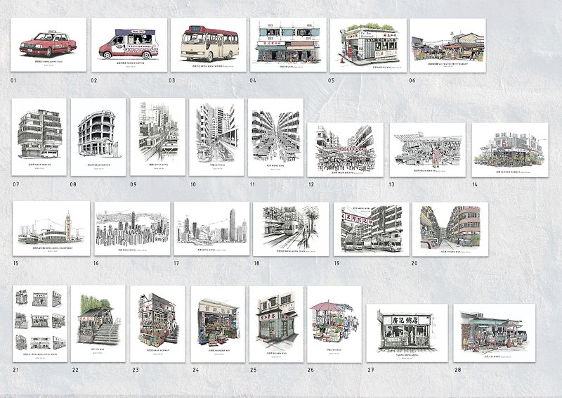 A6 Postcards 手绘明信片 x 10 (交通工具 / 香港街景) - 卡片/明信片 - 纸 