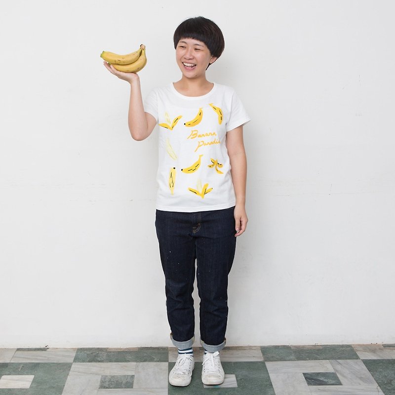蘑菇MOGU/有机棉/短袖/香蕉天堂 - 中性连帽卫衣/T 恤 - 棉．麻 白色