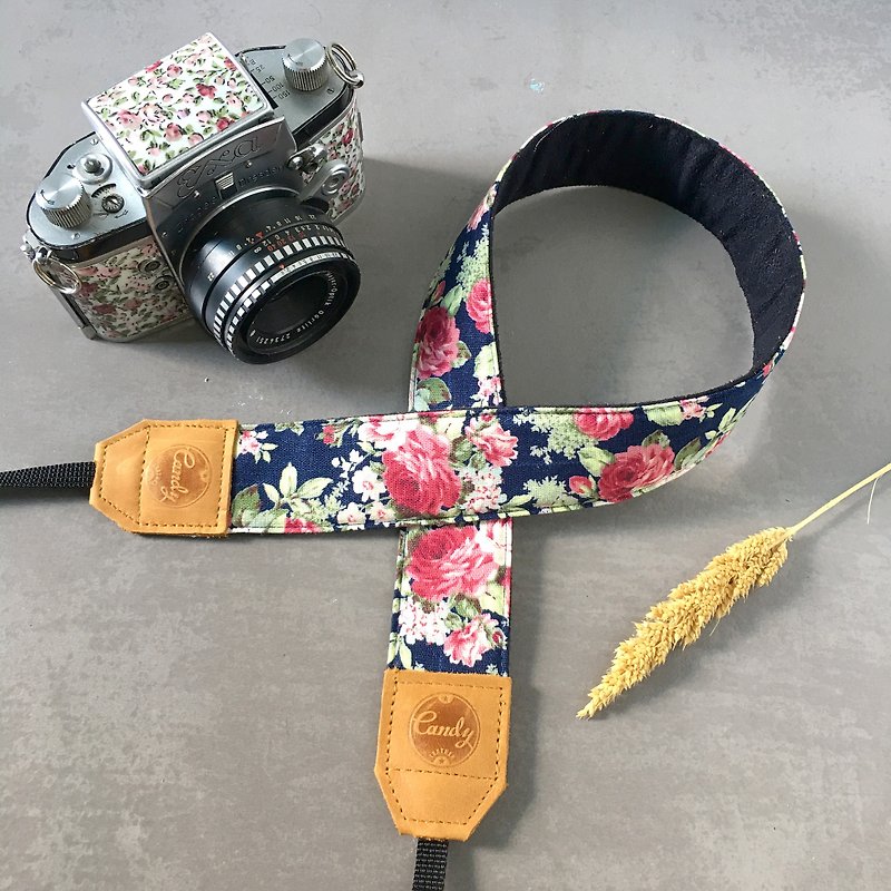 Navy Pink Flora Mirrorless and DSLR Camera Strap - 相机 - 纸 蓝色