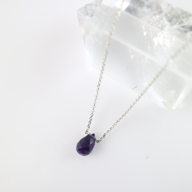 【ColorDay】水滴型紫水晶〈Amethyst〉925纯银项链 - 项链 - 宝石 紫色