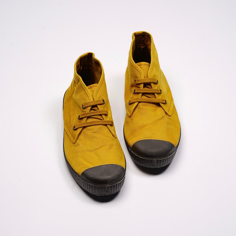 西班牙帆布鞋CIENTA U60777 85芥末黄 黑底 洗旧布料 大人 Chukka - 女款休闲鞋 - 棉．麻 黄色