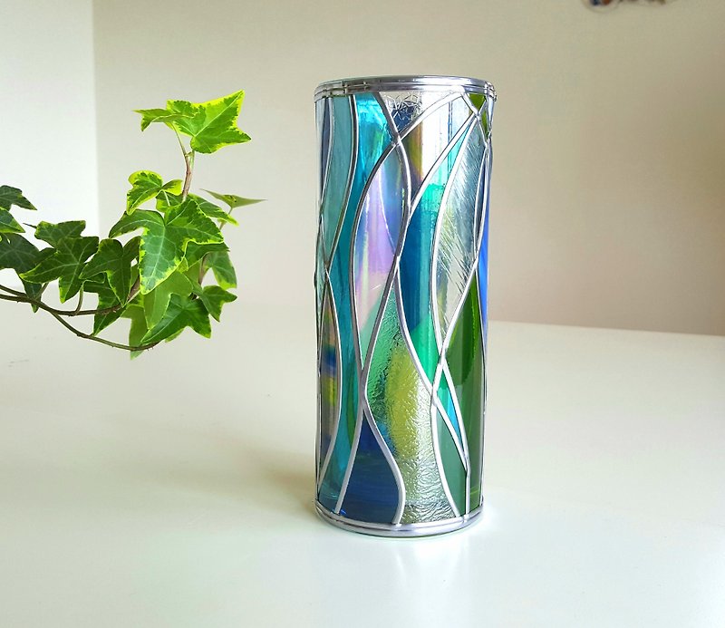 受注　グラスアート 円柱形ガラス花瓶   セノーテ - 花瓶/陶器 - 玻璃 蓝色