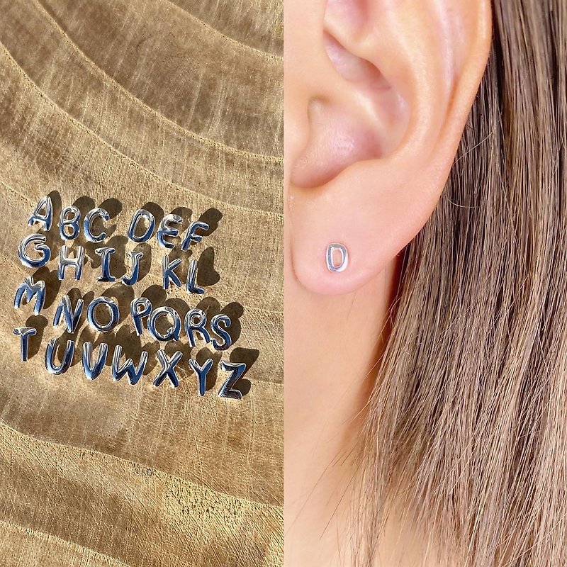 925纯银字母耳针耳环 - BE0281 - 耳环/耳夹 - 纯银 