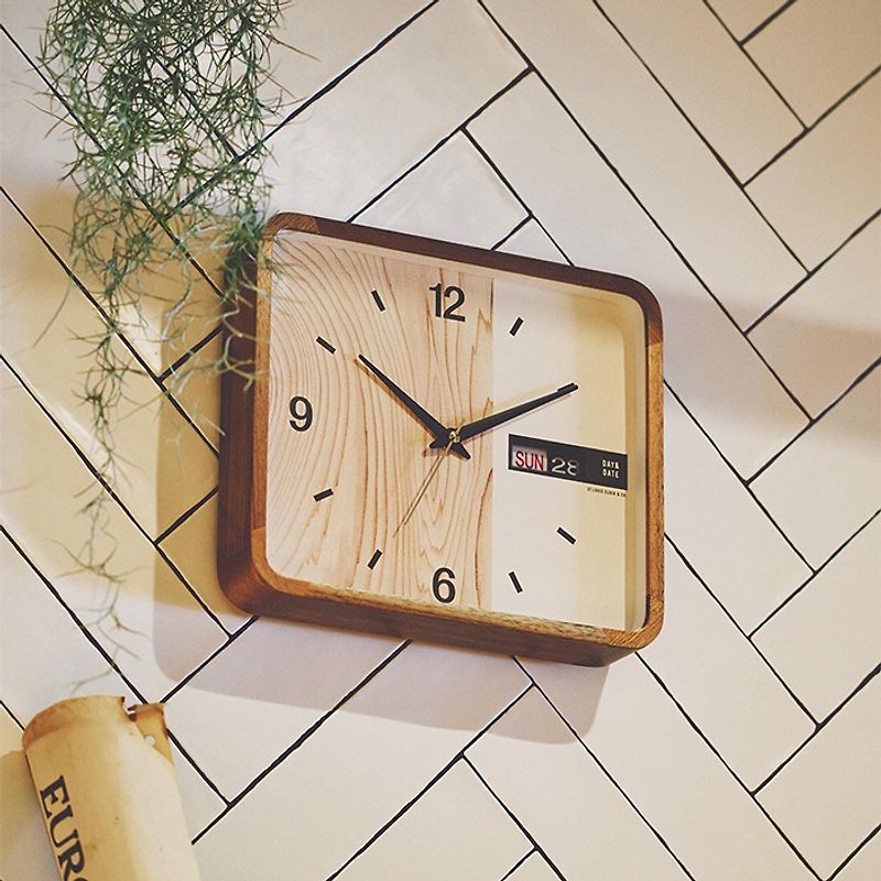 Weekend- 圆角矩形星期/日期 时钟 挂钟 - 时钟/闹钟 - 木头 咖啡色
