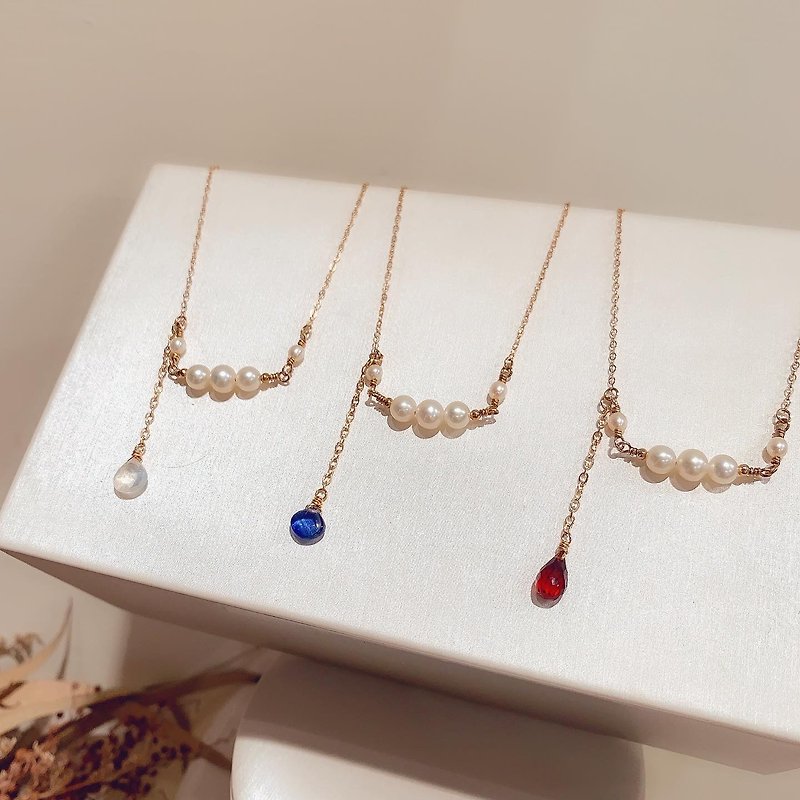 天然珍珠串水晶14K注金项链 - 项链 - 珍珠 红色