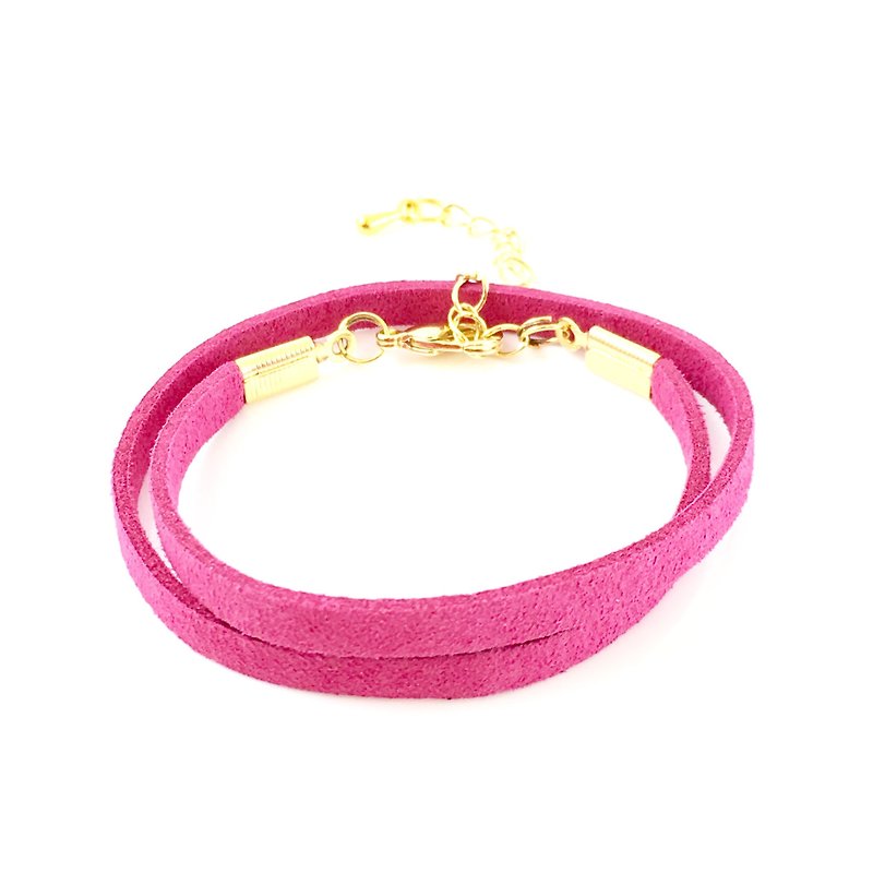 桃色-麂皮绕绳手环（也可以用作颈链） - 手链/手环 - 棉．麻 粉红色