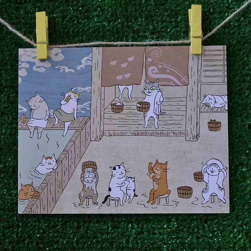 3猫小铺猫咪插画明信片(画家:猫小姐) – 猫咪澡堂 - 卡片/明信片 - 纸 