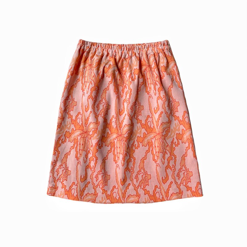 美国古着鲑鱼粉橘提花半身裙 - 裙子 - 聚酯纤维 橘色