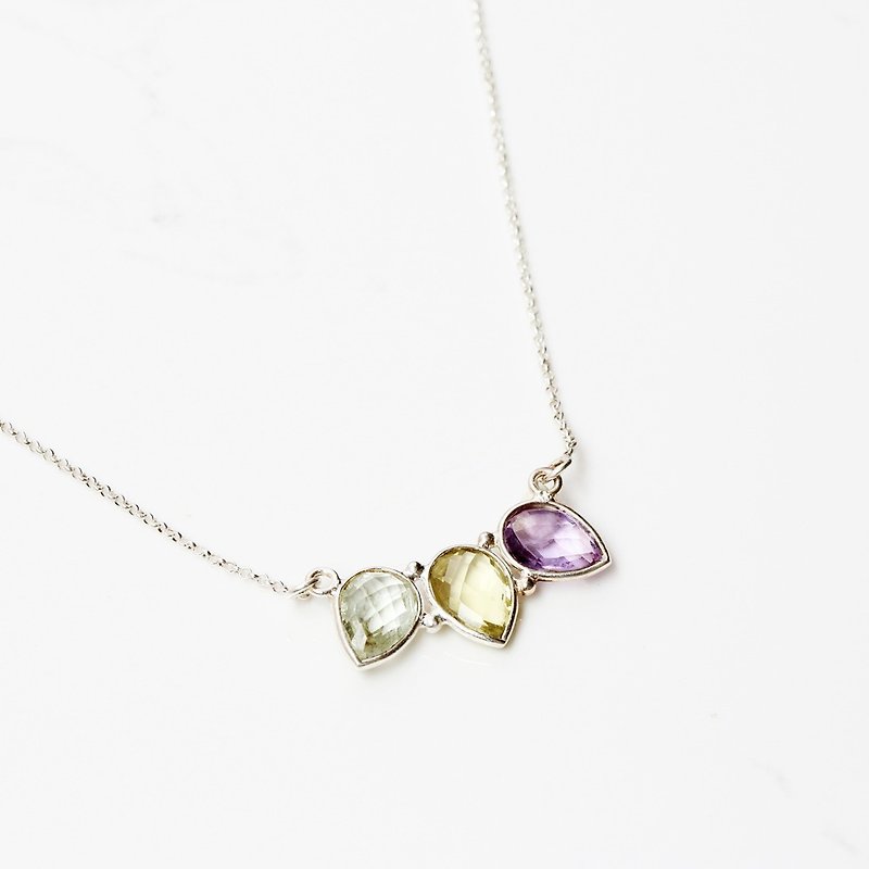 天然绿水晶 黄水晶 紫水晶 Crystal s925 纯银 项链  情人节 礼物 - 项链 - 水晶 紫色