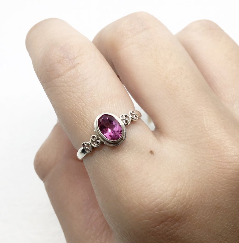 粉托帕石925纯银心形设计戒指 尼泊尔手工镶嵌制作 - 戒指 - 宝石 粉红色
