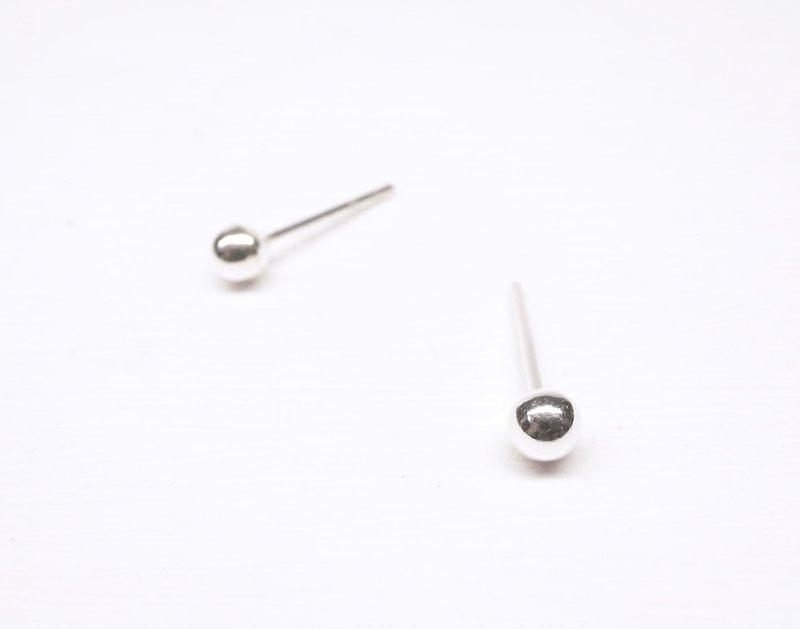 二毛银【3.5 mm简约纯银小银球耳环】一对 - 耳环/耳夹 - 其他金属 银色