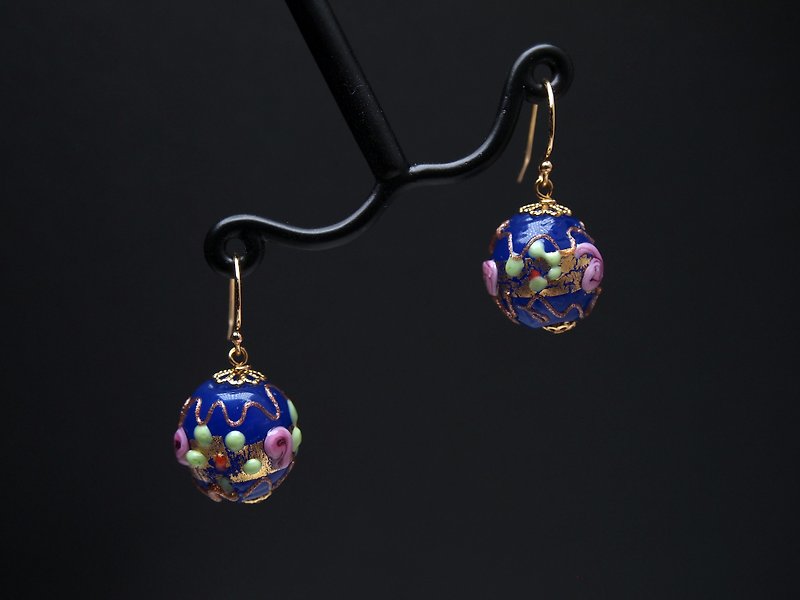穆拉诺手工琉璃珠耳环 #GE0426 - 耳环/耳夹 - 玻璃 蓝色