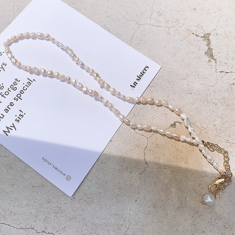(4mm椭圆)天然不规则淡水珍珠锁骨项链 Dear Darling Pearls Neck - 项链 - 珍珠 白色