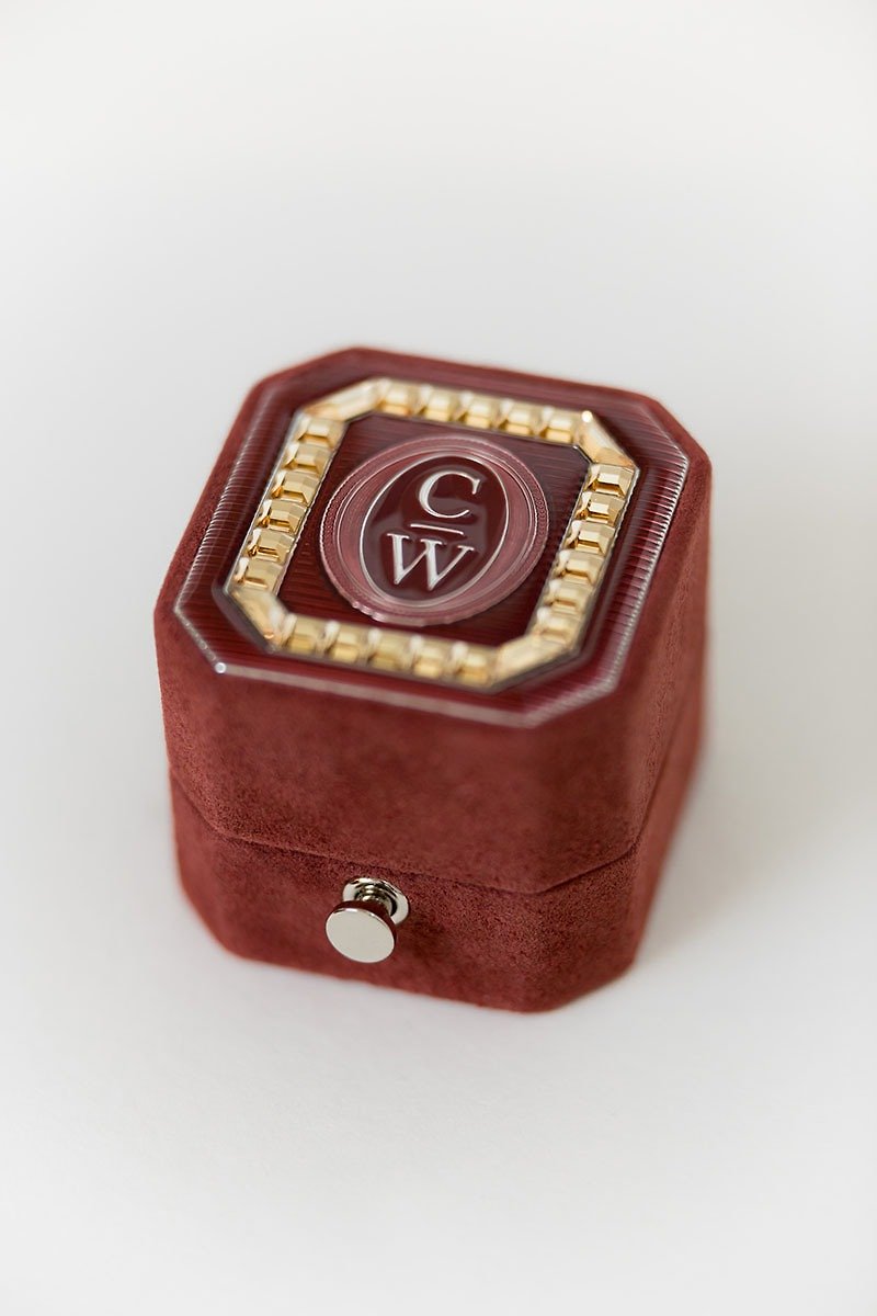 绒面革戒指盒 - OCTAGON SWAROVSKI - 手工制作字母复古风格求婚 - 戒指 - 真皮 蓝色
